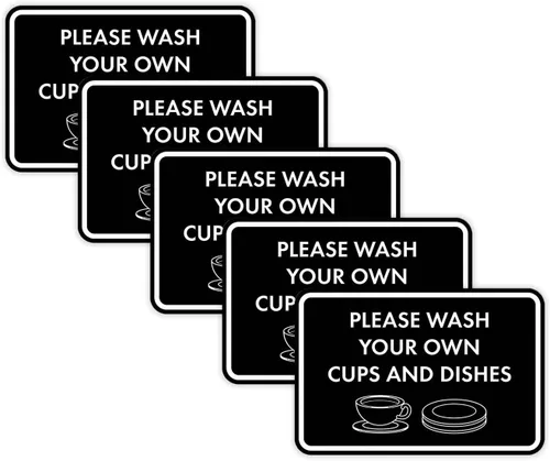 Vista 20 de Letrero clásico enmarcado con texto en inglés «Please Wash Your Own Cups and Dishes» (negro)