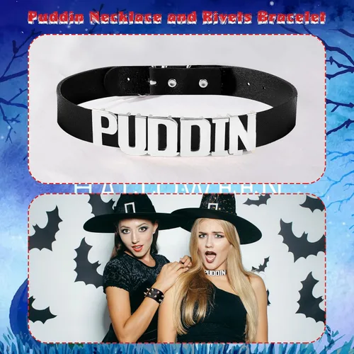 Vista 6 de YANCHUN Gargantilla Puddin para mujer, pulsera de cuero con pinchos, accesorios de disfraz de Halloween