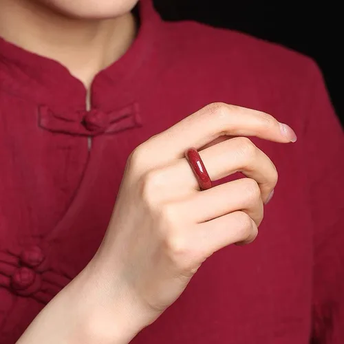 Vista 4 de Uarein FengShui - Anillos de cinabrio para mujeres y hombres, anillos de la suerte de Feng Shui, anillos de cinabrio rojo, anillos de Feng Shui