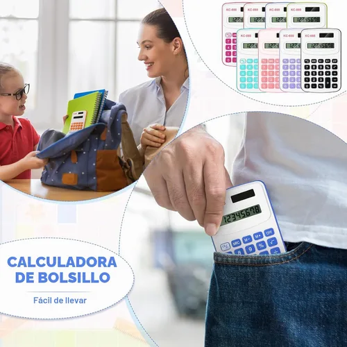 Vista 6 de Hoteam - Calculadora básica de bolsillo para el regreso a la escuela, 16 unidades, color brillante