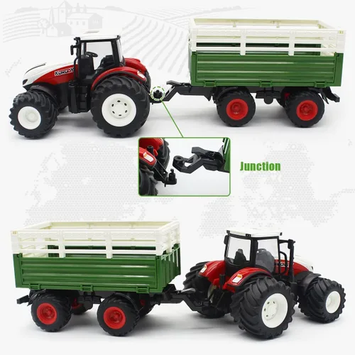 Vista 10 de fisca Juego de tractor de juguete a control remoto con carretilla elevadora delantera de remolque, escala 1/24, 2.4Ghz, camión de granja