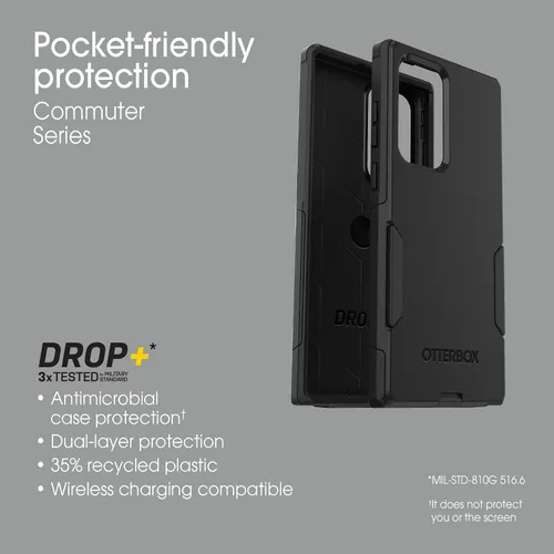 Vista 4 de OtterBox Funda para Galaxy S22 Ultra Commuter Series, negra, delgada y resistente, apta para bolsillo, con protección de puerto