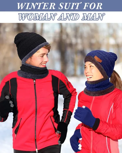 Vista 7 de 12 Pieces Men Women Winter Beanie Hat Scarf Gloves Set Warm Slouchy Beanies Hat Knit Skull Cap Touch Screen Gloves Neck Warmer Gaiter for Men Women