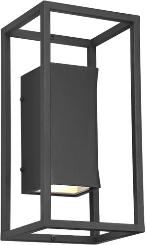 Vista 2 de Possini Euro Design Kell - Moderna lámpara de pared para exteriores, con textura, color negro, regulable, LED de 14 pulgadas, difusor de vidrio