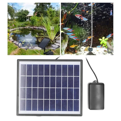 Vista 7 de Bomba de estanque micro solar de 10 V 6 W CC, kit de bomba de aire de fuente de panel solar ajustable con piedra de burbujas para estanque de peces