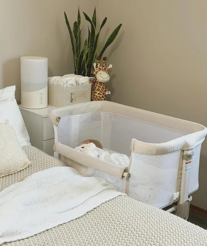 Vista 6 de Fodoss Cuna para Bebé al Lado de la Cama - Cuna con Malla Completa al Lado de la Cama con Ruedas, Cuna para Bebé Ajustable en 7 Alturas