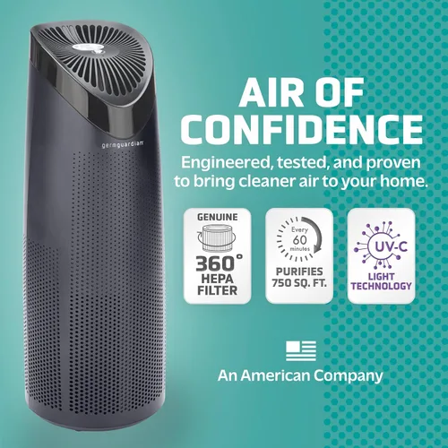 Vista 2 de GermGuardian Purificador de aire con filtro HEPA, elimina el 99.97% de los contaminantes, cubre una habitación grande de hasta 750 pies cuadrados