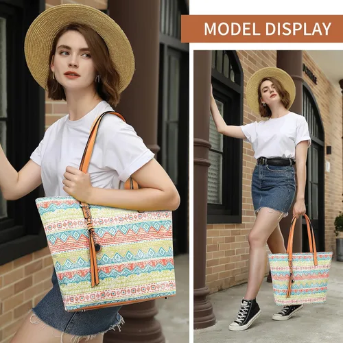 Vista 4 de Bolso tote de piel sintética suave para mujer con compartimento grande con cremallera