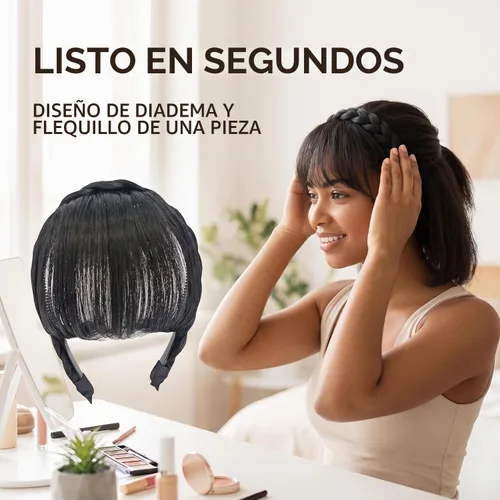 Vista 2 de Jowxsx Extensiones de cabello humano 100% negro, con clip, color negro medio, fleco con flequillo, con red agradable, flequillo plano natural