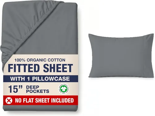 Vista 32 de LANE LINEN - Sábana bajera tamaño individual 100% algodón orgánico y 1 funda de almohada, tejido de percal suave, transpirable, apta para colchones