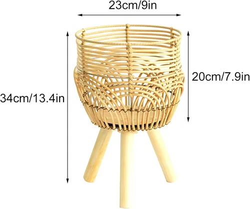 Vista 2 de Soporte para maceta de bambú tejido de ratán con patas, contenedor tejido a mano para decoración de sala de estar, balcón (#1)
