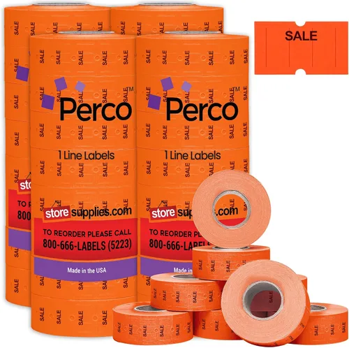 Vista 32 de Etiquetas azules Perco de 1 línea - 8 rollos, 1 funda, 8,000 etiquetas en blanco para pistolas de precio y fecha de 1 línea Perco - Fabricadas
