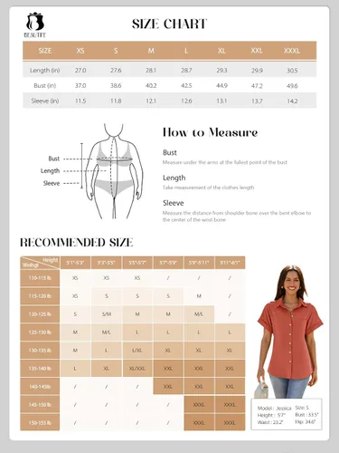 Vista 6 de Beautife - Camisa de manga corta para mujer, con cuello en V, botones y bolsillos