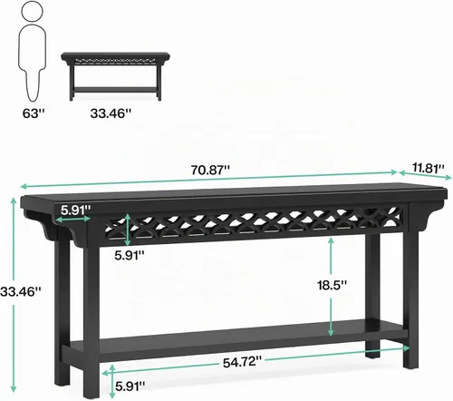 Vista 2 de Tribesigns Mesa Consola Larga de Madera Maciza de 70.8 Pulgadas, Mesa de Entrada Estilo Granja con Almacenamiento, Mesa de Sofá Estrecha Mesa