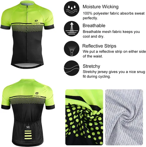 Vista 5 de LAMEDA Cycling Jersey Mens Short Sleeves Mountain Bike with Pockets Green