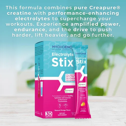 Vista 3 de MYOXCIENCE Electrolyte STIX Polvo de electrolito de creatina Recuperación del ejercicio y el desarrollo muscular con sal real