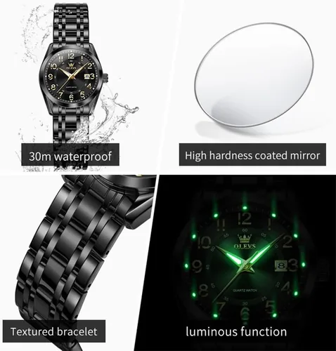 Vista 4 de OLEVS Reloj de pulsera de cuarzo para mujer, de acero inoxidable, impermeable, luminoso, fecha, fácil de leer, para mujer