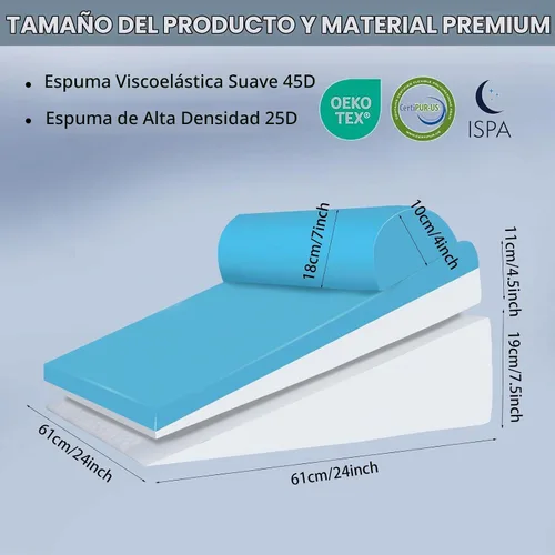 Vista 2 de Almohada de cuña de cama para dormir, 3 piezas de altura ajustable de 4.5, 7.5 y 12 pulgadas, cuña triangular para poscirugía, reflujo ácido Blanco