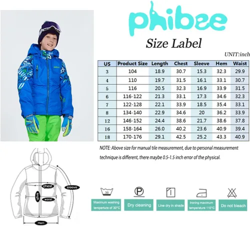 Vista 4 de PHIBEE Chaqueta de esquí impermeable transpirable para niños grandes