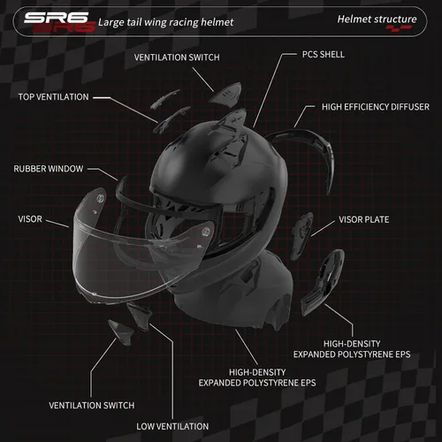 Vista 4 de SR6 Casco de motocicleta de cara completa, equipado con viseras transparentes y multicolor aprobado por DOT Casco de carreras callejeras