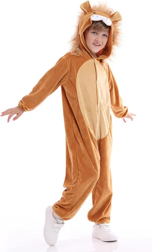 Vista 4 de Disfraz unisex de animales para niños, pijama de animales con capucha de felpa, para Halloween, carnaval, animal, para niños y niñas