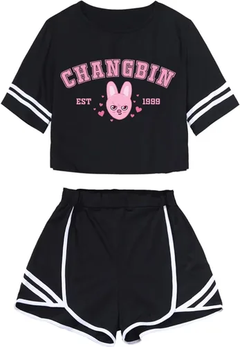 Vista 9 de CHAIRAY SKZ Merch Sets Skzoo Felix Hyunjin Bangchan Lee Know Soporte de Álbum Camisa + Pantalones Cortos Changbin Han I.N Conjunto de Camiseta