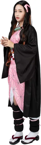Vista 2 de Cosfun Nezuko Kamado Cosplay Kimono con accesorios de bambú mp005091