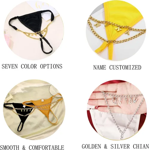 Vista 5 de Tanga de cadena de cintura sexy personalizada para mujer, joyería de letras con nombre personalizado, tanga de cadena plateada, regalo para ella
