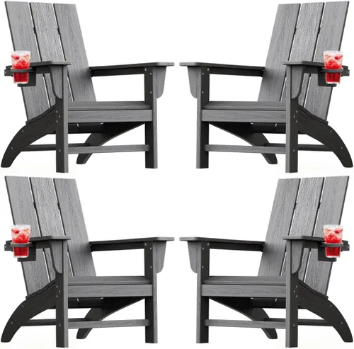 Vista 34 de Silla Adirondack moderna, sillas de patio de plástico HDPE para todo tipo de clima, silla para hoguera, sillas de césped al aire libre para terraza