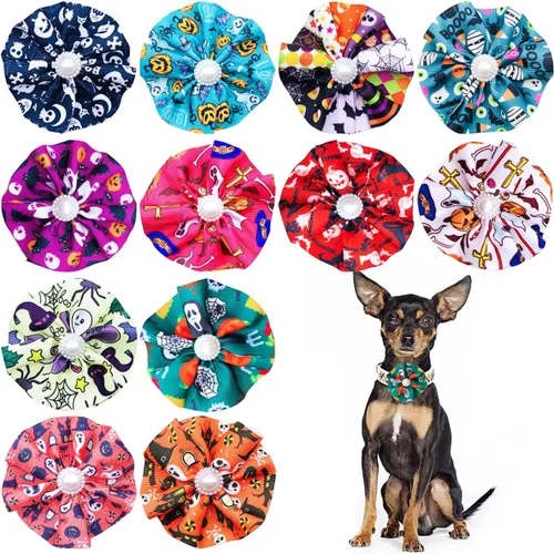 Vista 9 de 10 piezas de collar de perros pequeños con flores para el día de San Patricio, corbatines con cuentas para perros pequeños, gatos, gatitos, conejos