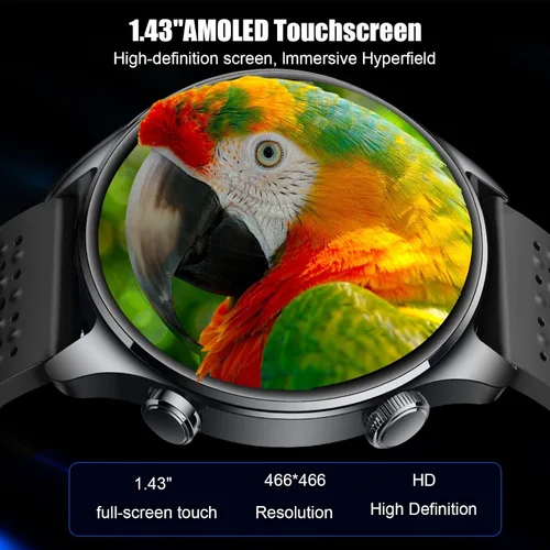 Vista 7 de Reloj inteligente para hombre, AMOLED de 1.43 pulgadas, GPS integrado, color negro Answer/Make Calls, Heart Rate Monitor, Sleep Monitor, SpO2
