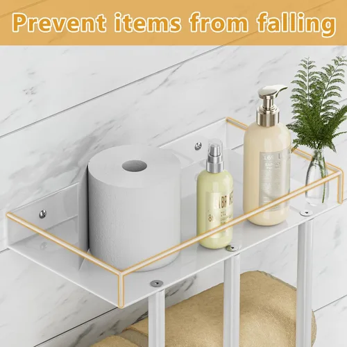 Vista 4 de Ovicar Toalleros para baño – Almacenamiento de toallas enrolladas montadas en la pared con estante de metal y 3 ganchos, 3 barras de pared para baño