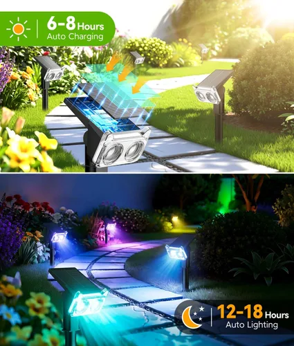 Vista 5 de LETMY Solar Lights Outdoor Waterproof IP65, 4 Pack Solar Spot Lights Outdoor with 2 Big LEDs, 2-in-1 Wall Lights & 8 Modes Solar Landscape