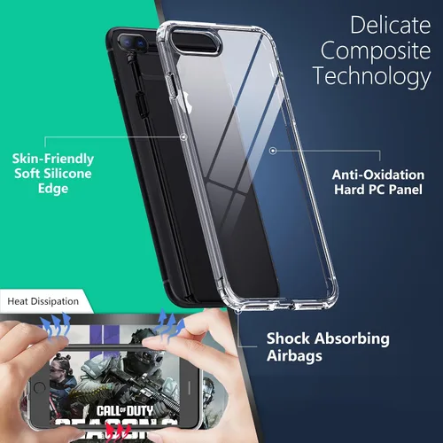 Vista 5 de ONES Funda delgada transparente para iPhone 8 Plus/7 Plus, PC + TPU híbrido, protección contra caídas de grado militar [antiamarillamiento], funda