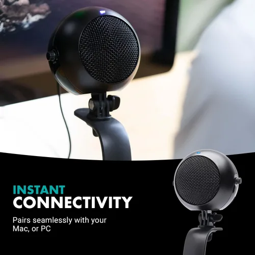 Vista 6 de Movo WebMic - Micrófono USB con soporte de escritorio en negro, micrófono de computadora de condensador cardioide para PC y Mac con ganancia