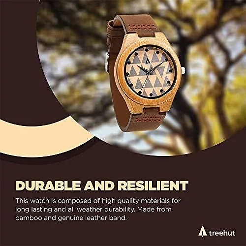 Vista 6 de Treehut Reloj de madera para hombre con cierre ajustable de acero inoxidable de tres pliegues, movimiento de cuarzo japonés, elegante reloj