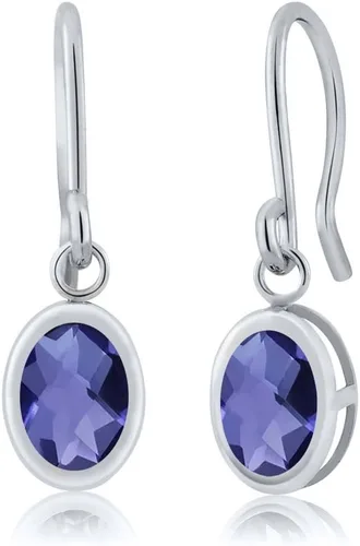Vista 161 de Gem Stone King Aretes colgantes de plata de ley 925 de 0.276 x 0.197 in con piedra natal ovalada de alambre francés para mujer