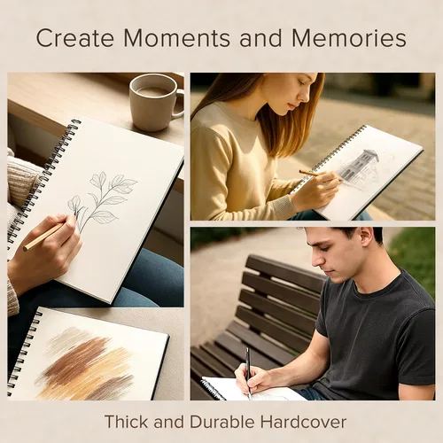 Vista 8 de Cuaderno de bocetos de artista de tapa dura – Papel muy grueso de 200GSM – Cuaderno de bocetos en espiral para dibujo y técnicas mixtas – Bloc