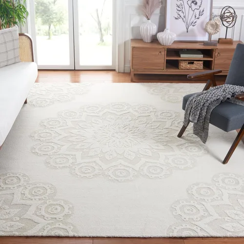 Vista 18 de SAFAVIEH Blossom Collection - Alfombra decorativa, 2 x 3 pies, color marfil y beige, lana hecha a mano, ideal para zonas de alto tráfico en entrada