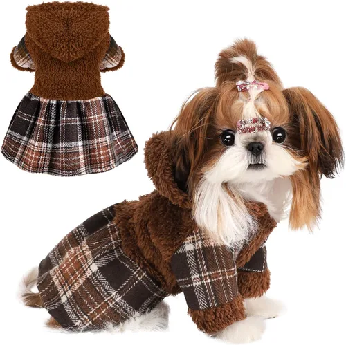 Vista 9 de Suéteres para perros pequeños para niñas, vestido de invierno para cachorros, sudadera con capucha de forro polar, ropa cálida para mascotas