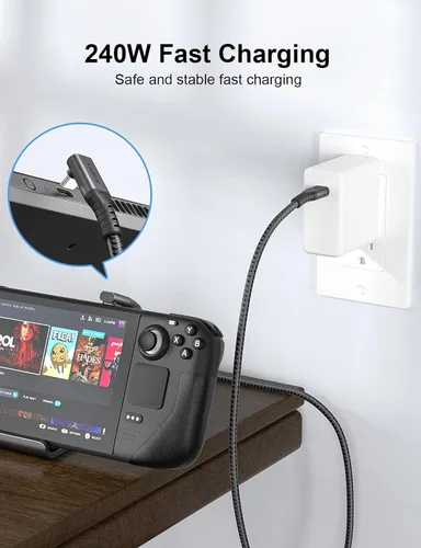 Vista 3 de XAOSUN Cable USB 4 de 240 W para cable Thunderbolt 4, cable de datos USB C de 1 pie de transferencia de 40 Gbps, pantalla 8K 4K, compatible con ROG