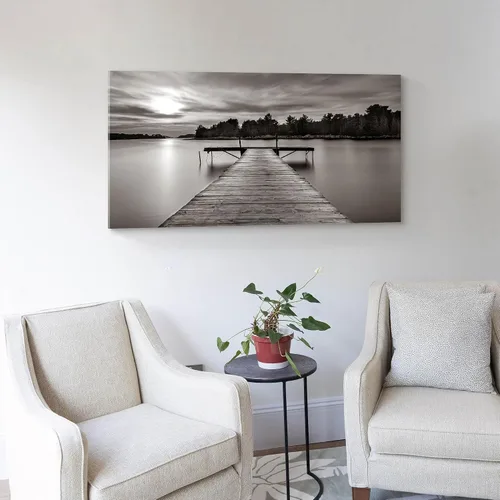 Vista 4 de Color Play Lienzo decorativo para pared del muelle del lago: pintura de paisaje de la naturaleza, escena moderna de muelle, impresión, fotografía