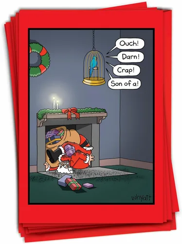 Vista 9 de NobleWorks - 12 divertidas tarjetas de dibujos animados para Navidad - Humor navideño, juego de tarjetas de papelería en caja