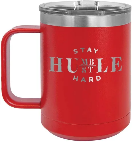 Vista 7 de STAY HUMBLE HUSTLE HARD Negro 15 oz Taza de café w/tapa deslizante Taza de café de viaje aislada Ideas de regalos de cumpleaños o Navidad