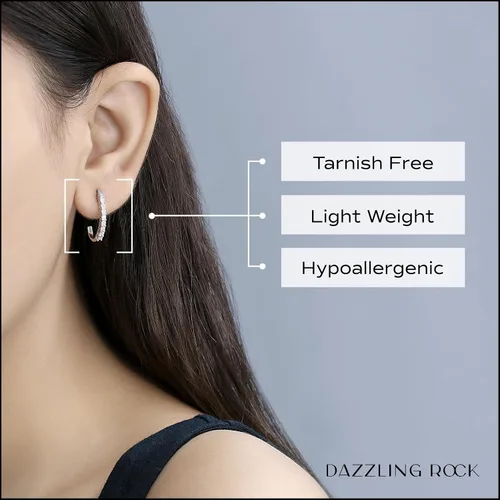 Vista 2 de Dazzlingrock Collection Aretes de aro clásicos en forma de J de diamante redondo de 0.15 quilates (ctw) para ella en plata de ley 925