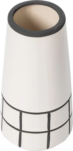 Vista 7 de Florero cónico moderno pintado de cerámica de la tabla de la flor de la rejilla de 7" H, blanco y negro