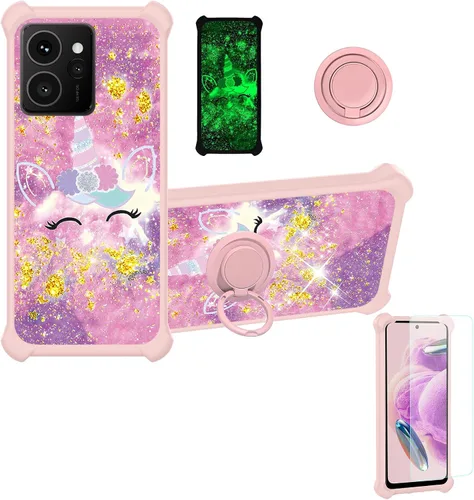 Vista 82 de jioeuinly Funda compatible con Oukitel P1 Pro con protector de pantalla de vidrio templado, policarbonato duro + silicona suave, soporte de anillo
