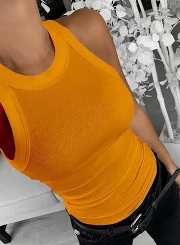 Vista 3 de Samefar Camiseta sin mangas de punto delgado para mujer, con espalda cruzada, casual, básica, acanalada
