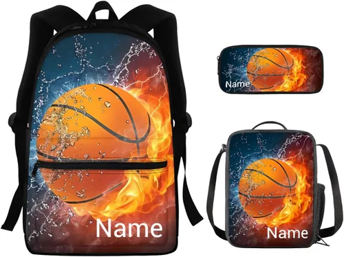 Vista 195 de FOR U DESIGNS Fuego baloncesto impreso niños escuela mochilas viaje mochila libro bolsa