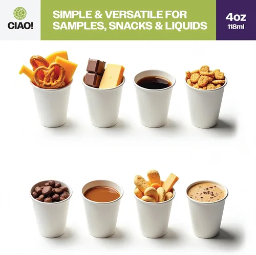 Vista 6 de CIAO! Taza de papel blanco desechable de 4 onzas, 63 mm de diámetro, 2,000
